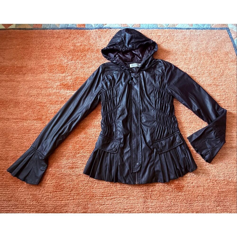 Moto & Co Faux Leather Jacket S Black Peplum Hooded